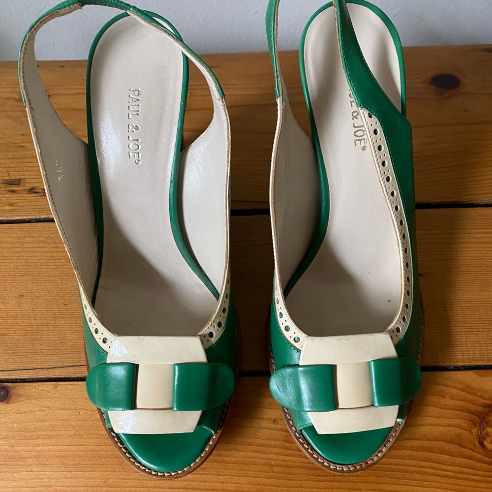 Paul & Joe - Green and Ivory Peep Toe Pump - size 36.5